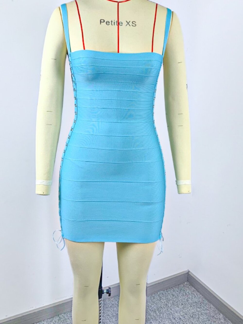 Vibrant Aqua Blue Side Lace-Up Cutout Bandage Mini Dress - Picture 5 of 8